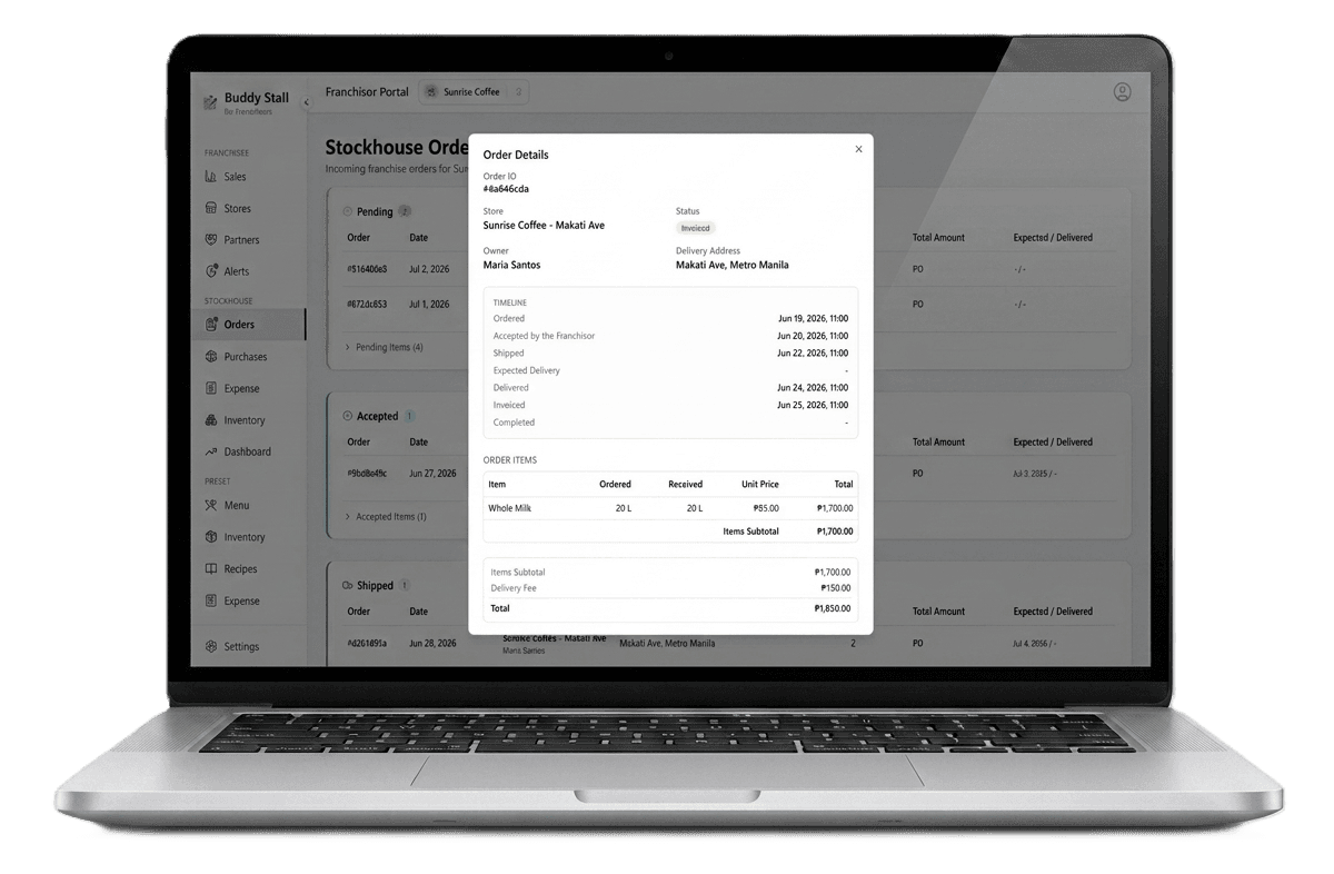 Streamlined Order System — Order timeline, from accepted to invoiced