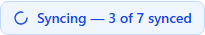 Desktop: the blue Syncing badge reading 'Syncing — 3 of 7 synced'
