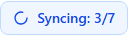 Mobile: the compact blue Syncing badge reading 'Syncing: 3/7'